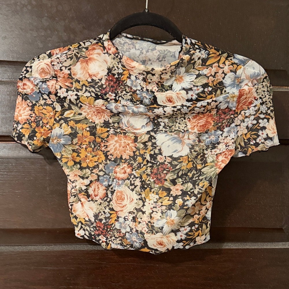 Mesh Floral Crop Top